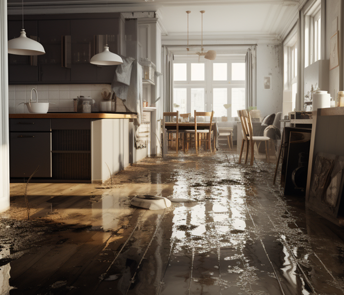 Water damage in a kitchen